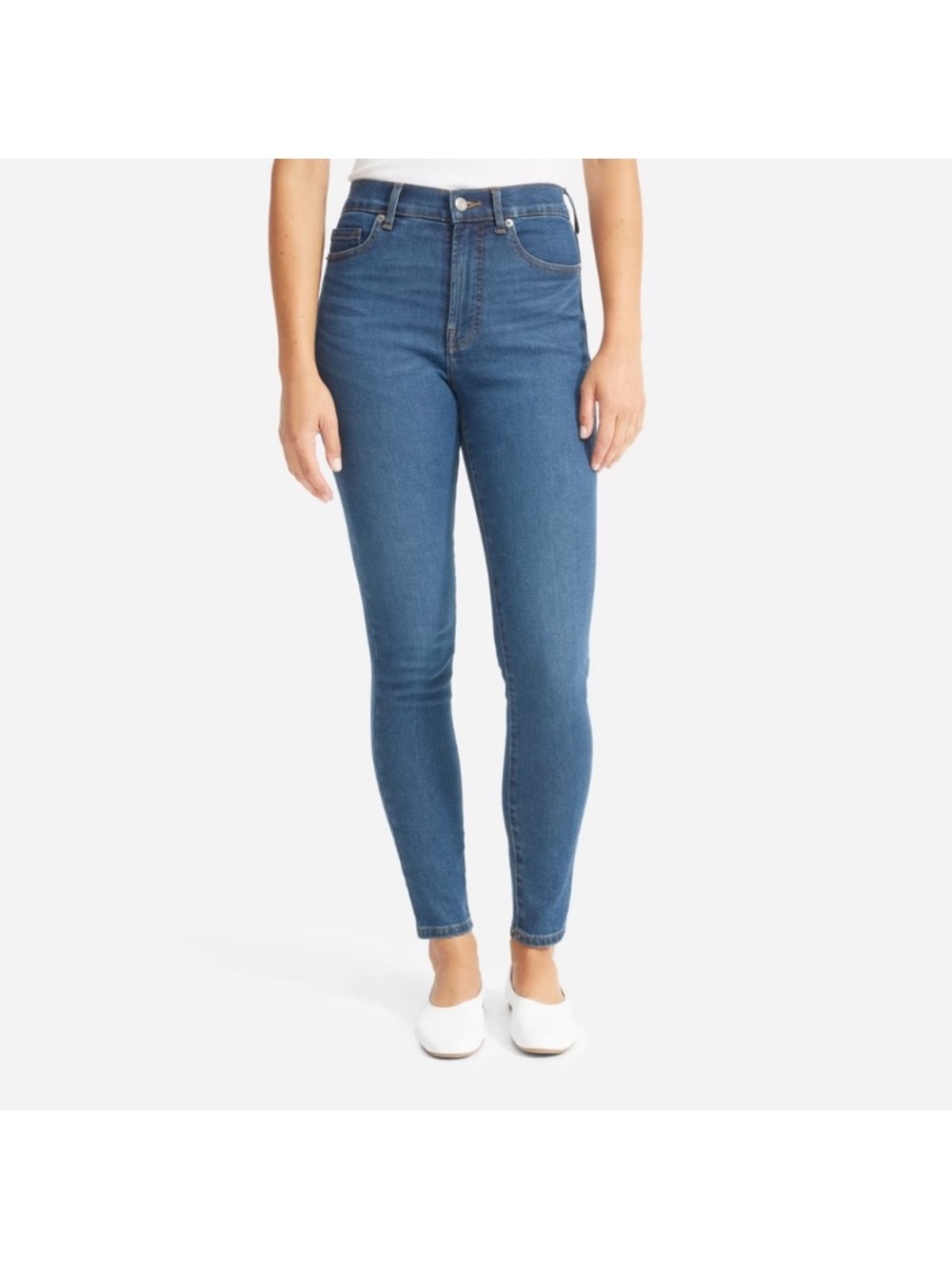 Everlane Authentic Stretch High Rise Skinny Jeans Mid Blue, Size: 25 Ankle
